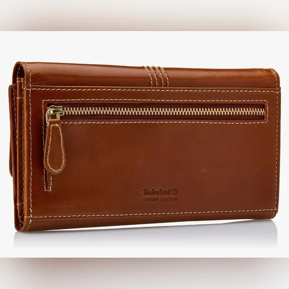 Timberland Women's RFID NWT Cognac/Brown Leather Flap Wallet Clutch Organizer - Picture 9 of 11
